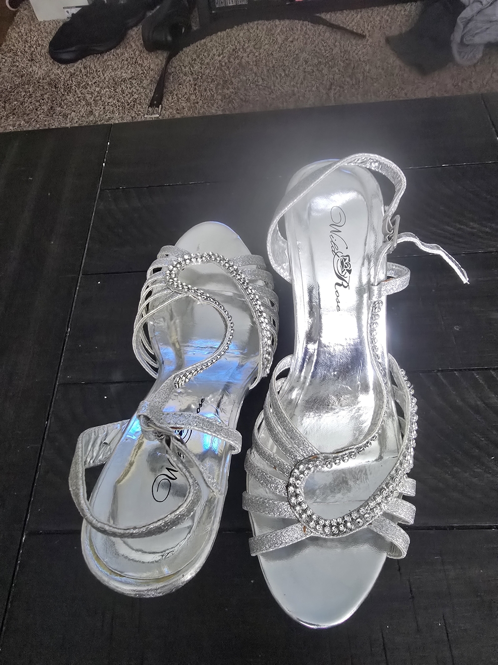 Wild Rose Silver Rhinestone Swirl Heels
